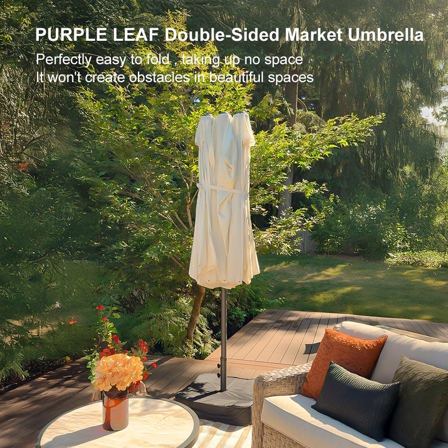PURPLE LEAF Double-Sided Market Umbrella Large Rectangular Patio Umbrellas with Base