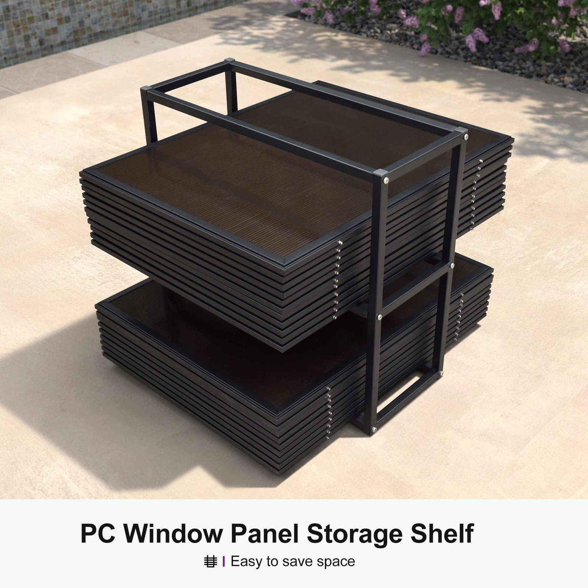 PURPLE LEAF Sunroom Hardtop Gazebo with Wood Grain Columns Black Frame Double Roof Galvanized Steel Solarium All-Weather Screen House with String Lights