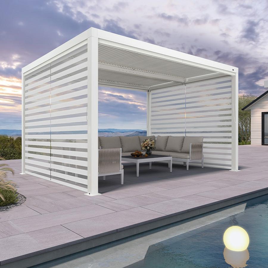 PURPLE LEAF Athena Louvered Pergola White Outdoor Aluminum Pergola with Roller Blind Adjustable Gazebo for Patio Deck Garden