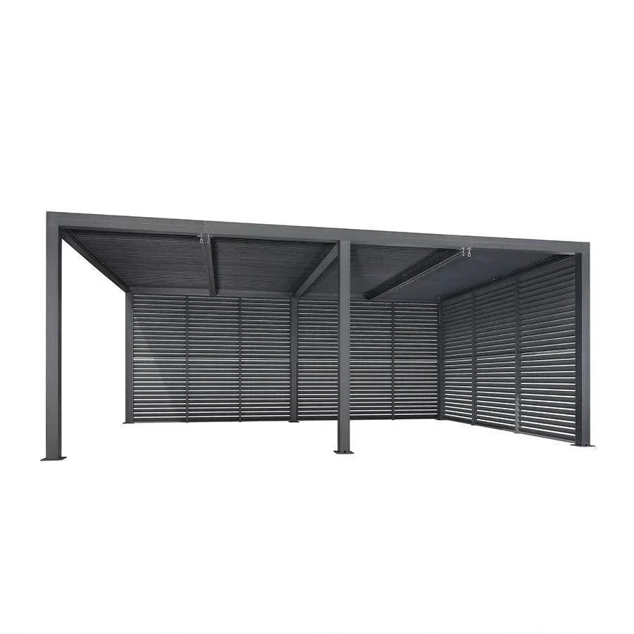 PURPLE LEAF Athena Louvered Pergola Grey Outdoor Aluminum Pergola with Shutter Wall Adjustable Gazebo Rainproof for Patio Deck Garden