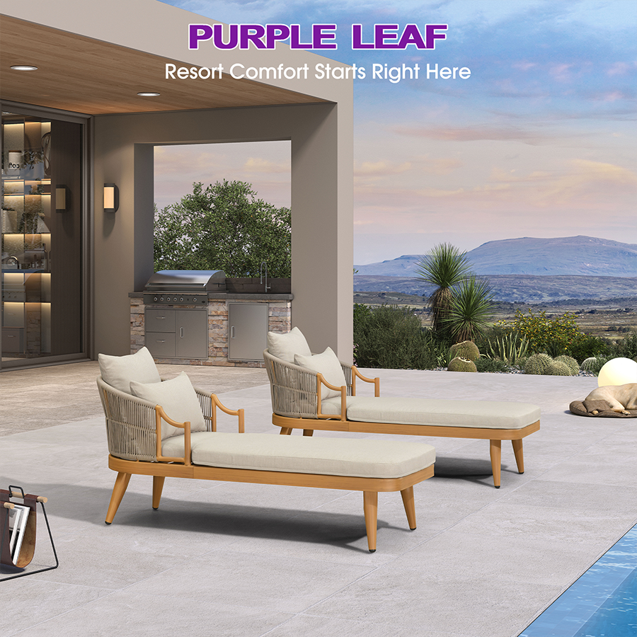 PURPLE LEAF Outdoor Lounge Chair, Patio Chaise Lounge with Cushioned Seat & Supportive Armrests, Ergonomic Aluminum Pool Lounge Chairs for Backyard Deck Poolside