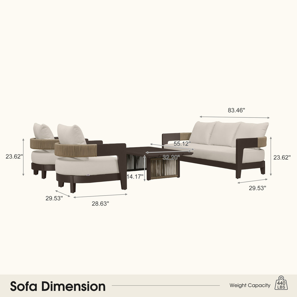 PURPLE LEAF Tuscany U-Shaped Patio Conversation Set with Removable Cushions and Pillows Bronze Aluminum Frame Outdoor Couch Sets for Porch Yard Garden