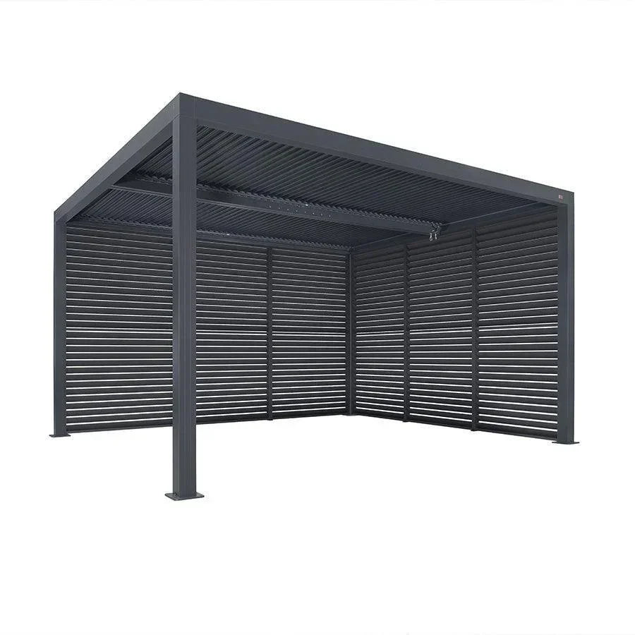 PURPLE LEAF Athena Louvered Pergola Grey Outdoor Aluminum Pergola with Shutter Wall Adjustable Gazebo Rainproof for Patio Deck Garden