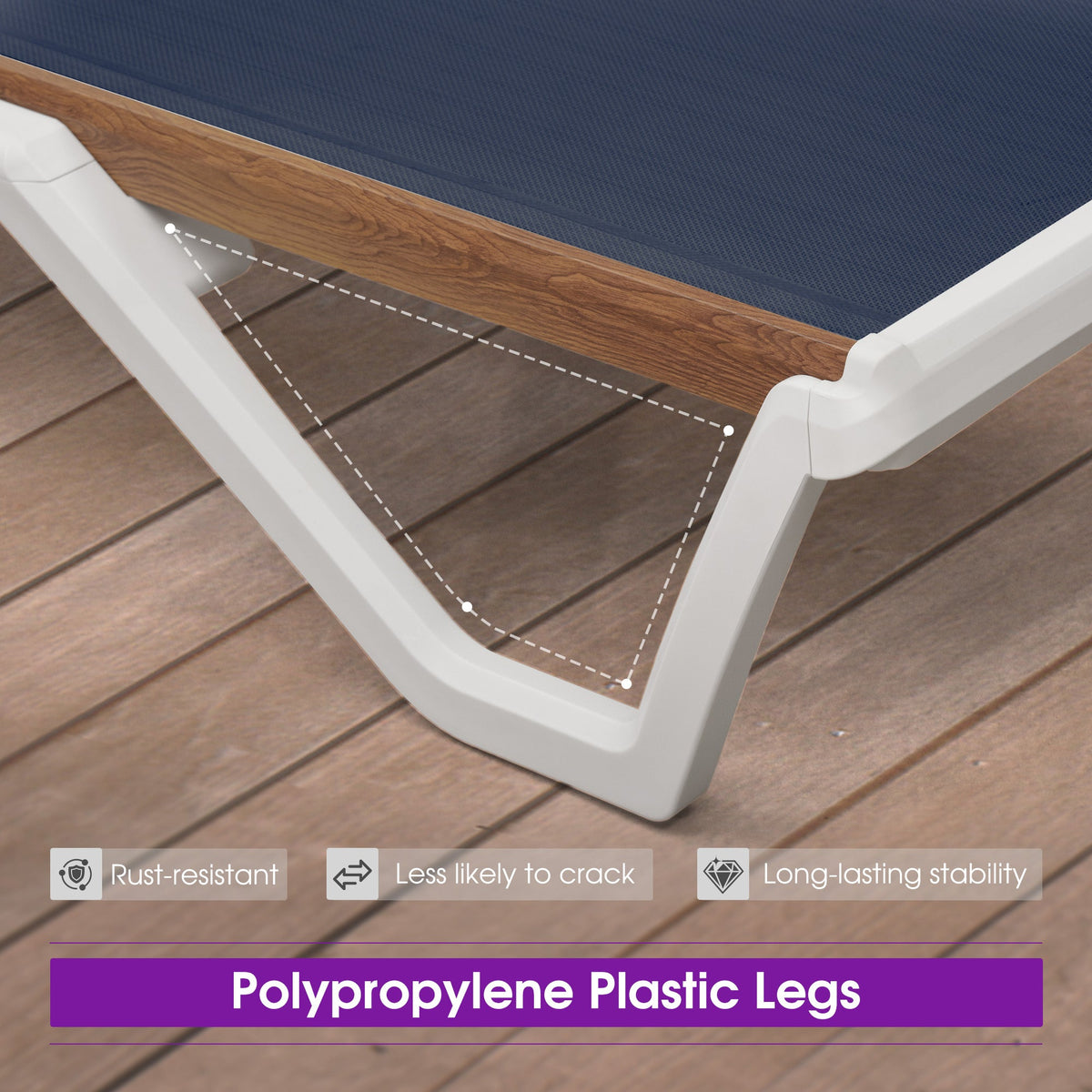 PURPLE LEAF Patio Lounge Chair Set White Chaise Lounge Chairs Five-Position Adjustable Plastic Stackable Chaise for Pool Sunbathing Beach Deck Outdoor