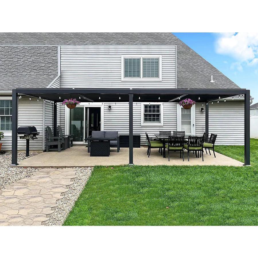 PURPLE LEAF Caesar Solar Louvered Pergola with LED Strip Lights and Control Panel Aluminum Outdoor Pergola with Adjustable Roof for Patio Deck Garden Yard Gray