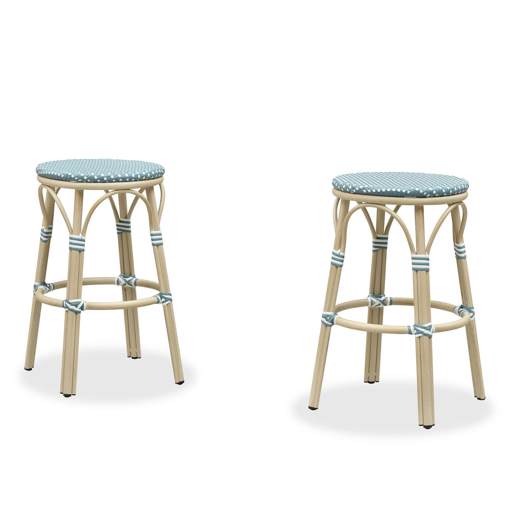 PURPLE LEAF Patio French Round Counter Stool Set of 2 Rattan Backless Stackable Barstools Aluminum Frame Footrest with Woven Wicker for Outdoor Kitchen Yard