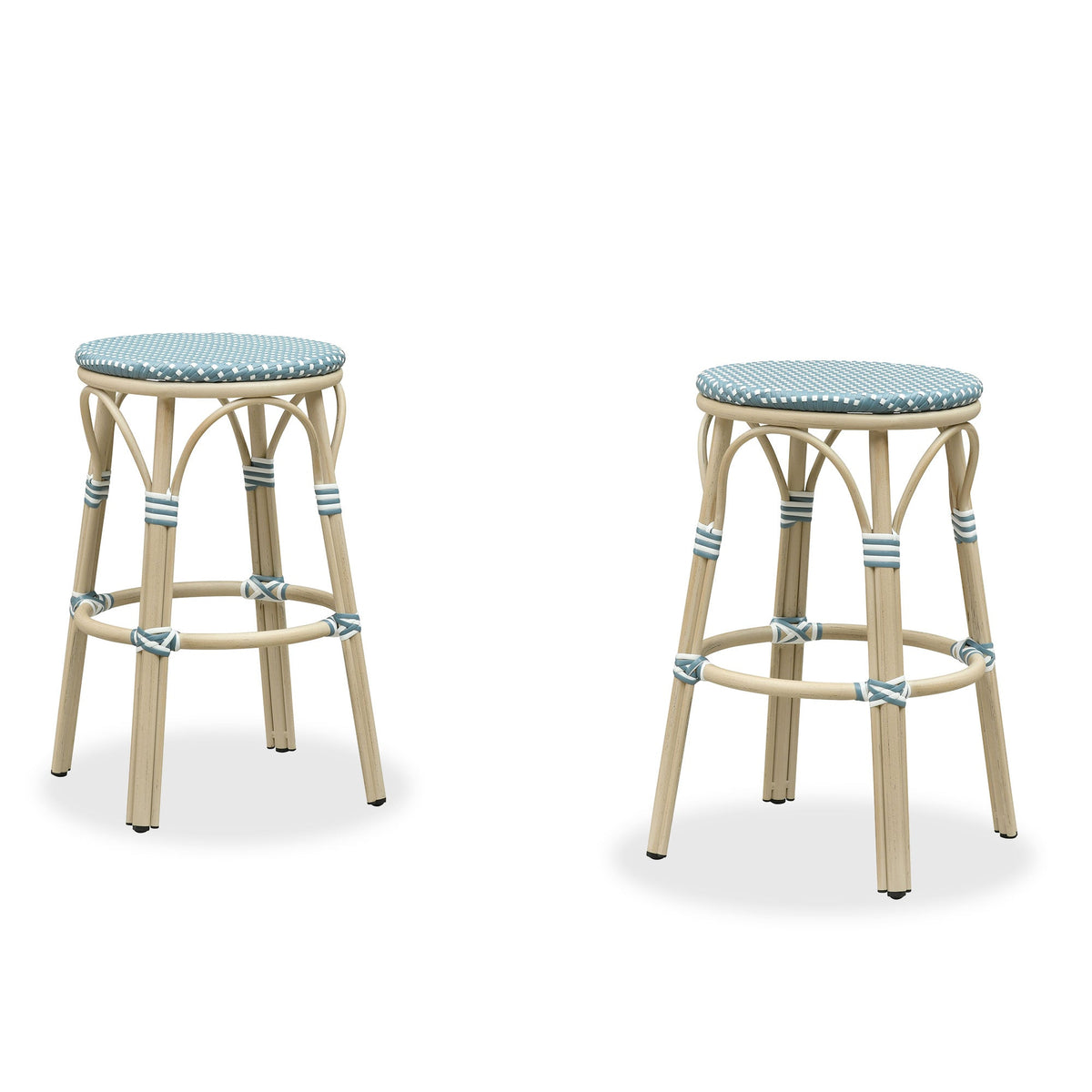 PURPLE LEAF Patio French Round Counter Stool Set of 2 Rattan Backless Stackable Barstools Aluminum Frame Footrest with Woven Wicker for Outdoor Kitchen Yard