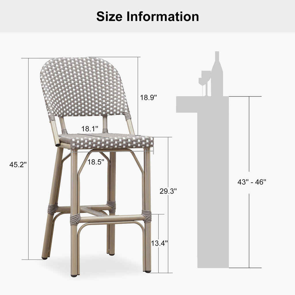 PURPLE LEAF Outdoor Bar Height Stools Set of 2 French Country Patio Rattan Bar Stool Chairs Outdoor Armless Barstools for Porch Garden Indoor Kitchen