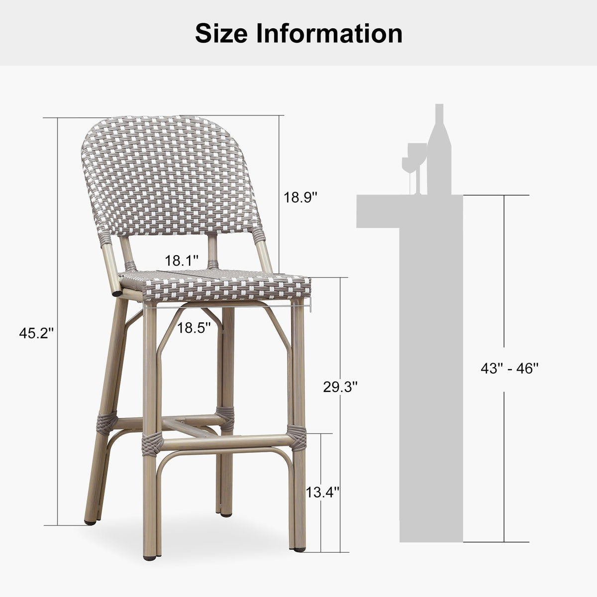 PURPLE LEAF Outdoor Bar Height Stools Set of 2 French Country Patio Rattan Bar Stool Chairs Outdoor Armless Barstools for Porch Garden Indoor Kitchen