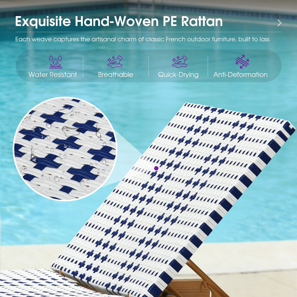 PURPLE LEAF Outdoor Teak Chaise Lounge Chair, Wood Grain Aluminum Outdoor Pool Lounge Chairs with Adjustable Backrest, Breathable Recliner for Patio, Poolside, Garden