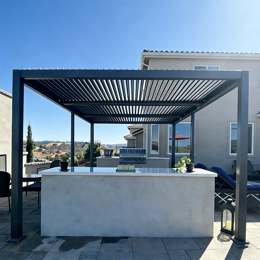 PURPLE LEAF Caesar Outdoor Louvered Pergola Patio Sun Shade Shelter with Adjustable Hardtop Patio Pergola Grey