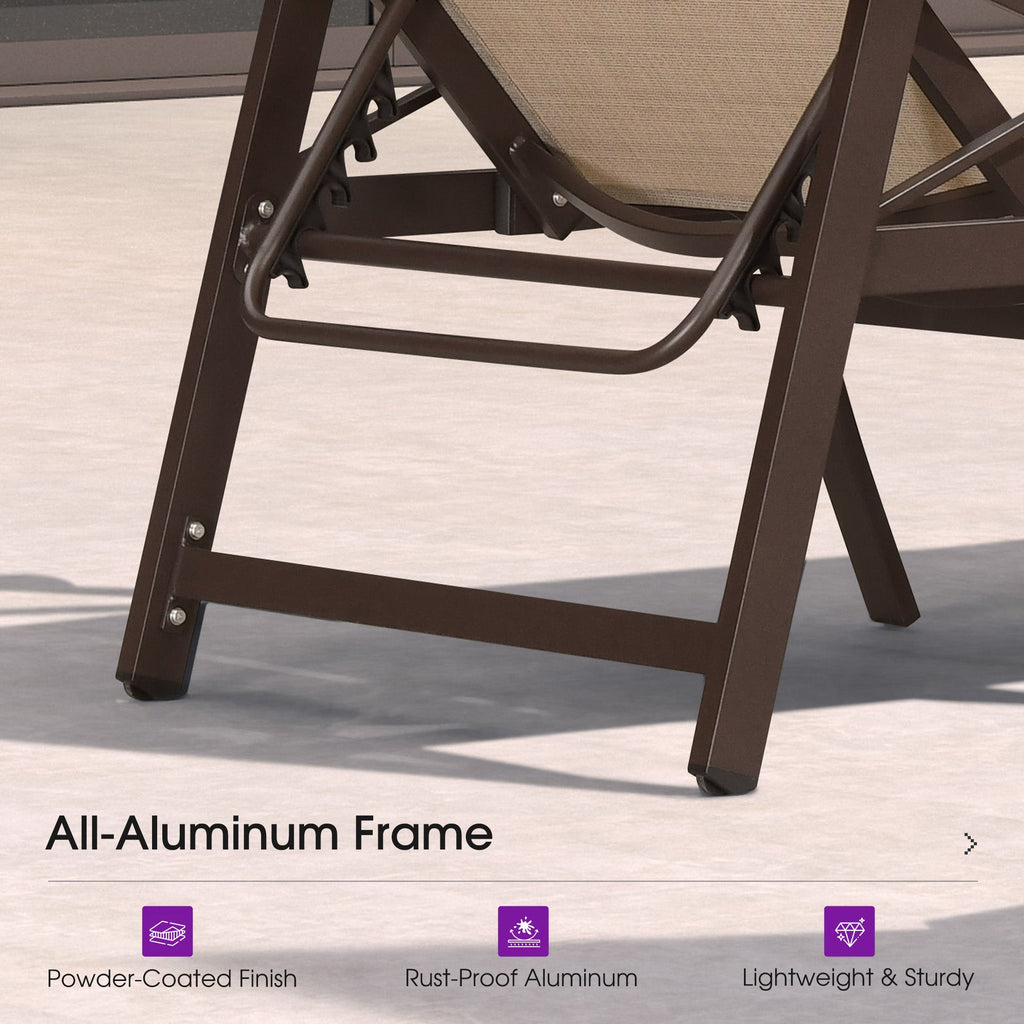 PURPLE LEAF Outdoor Chaise Lounge Chair Patio Pool Lounger Aluminum Chairs with Side Table and Wheels Adjustable Tanning Recliner with Armrests for Outside Backyard Deck Beach
