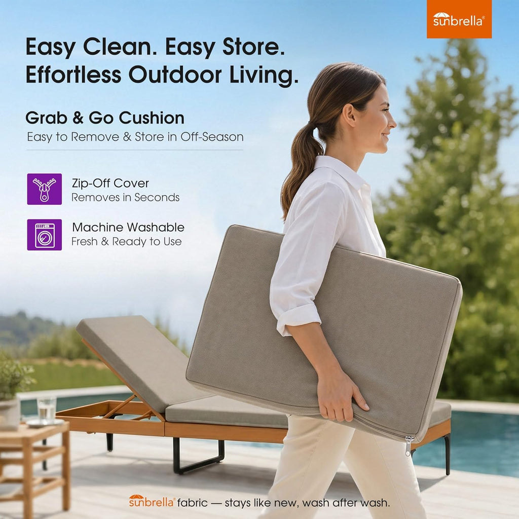 PURPLE LEAF Outdoor Chaise Lounge Sunbrella Patio Lounge Chair Recliner and Cushion for Poolside Balcony Backyard