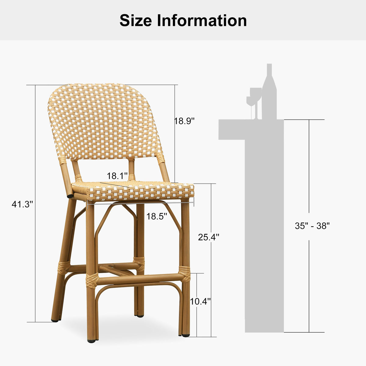 PURPLE LEAF Outdoor Bar Height Stools Set of 2 French Country Patio Rattan Bar Stool Chairs Outdoor Armless Barstools for Porch Garden Indoor Kitchen