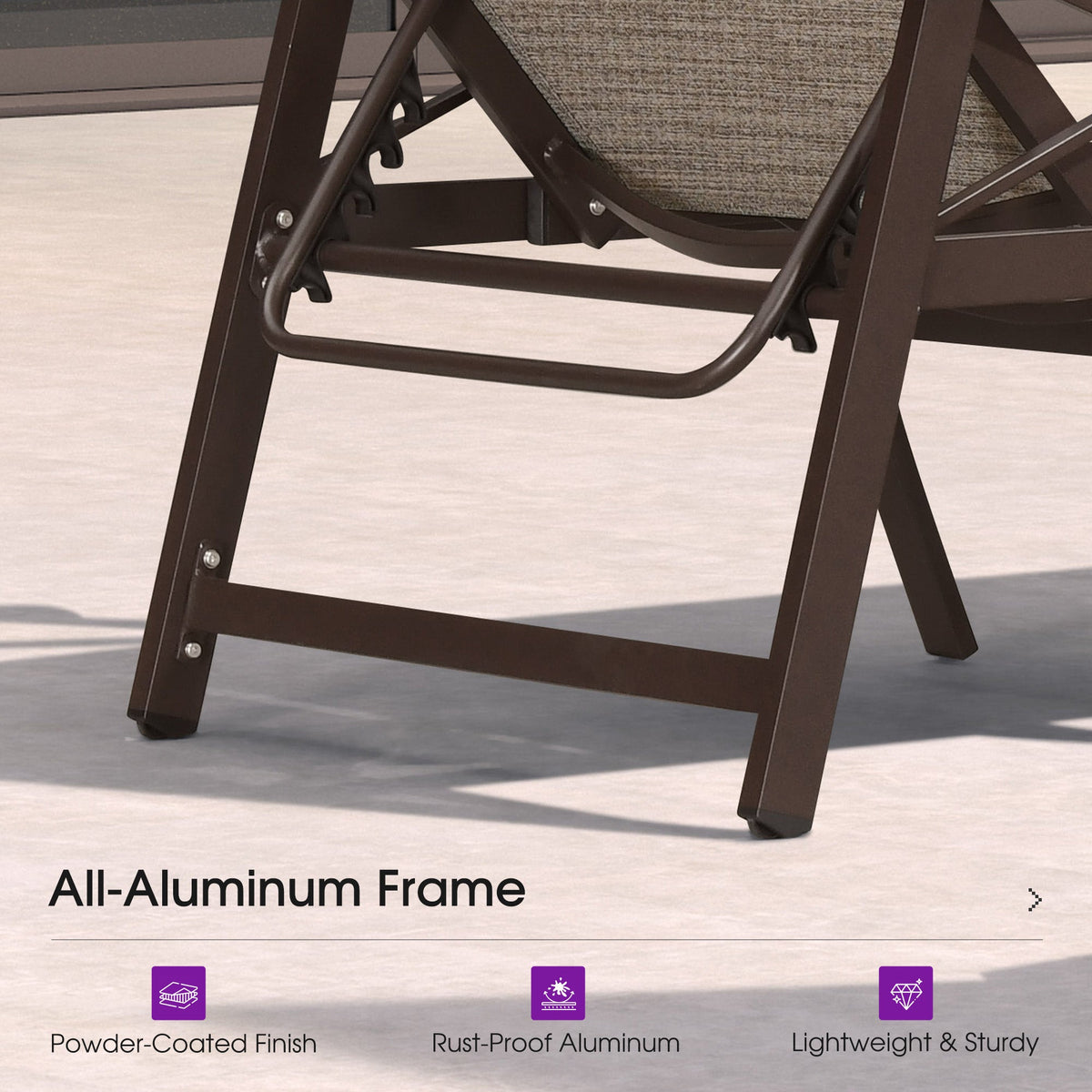 PURPLE LEAF Outdoor Chaise Lounge Chair Patio Pool Lounger Aluminum Chairs with Side Table and Wheels Adjustable Tanning Recliner with Armrests for Outside Backyard Deck Beach