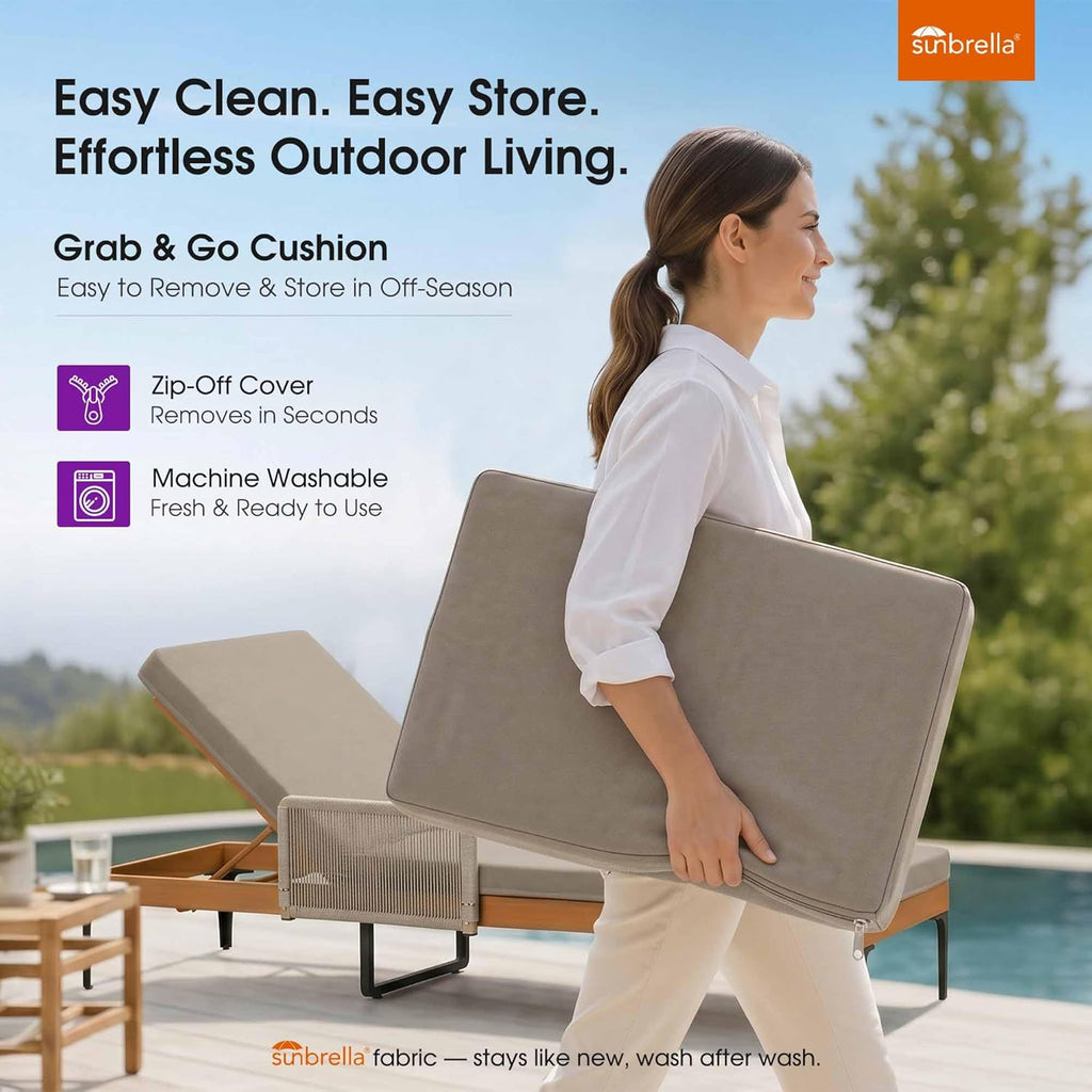 PURPLE LEAF Outdoor Chaise Lounge Sunbrella Patio Lounge Chair Recliner and Cushion for Poolside Balcony Backyard