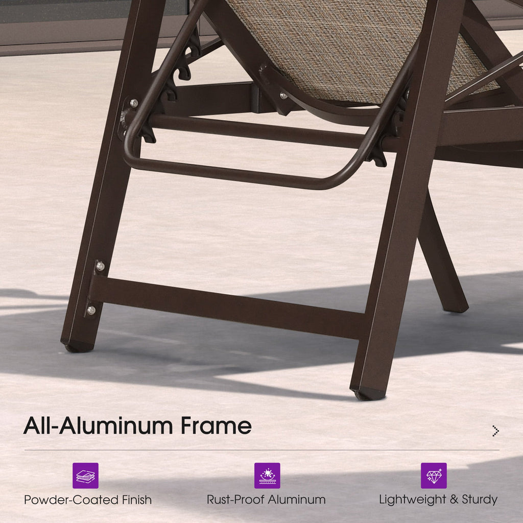 PURPLE LEAF Outdoor Chaise Lounge Chair Patio Pool Lounger Aluminum Chairs with Side Table and Wheels Adjustable Tanning Recliner with Armrests for Outside Backyard Deck Beach