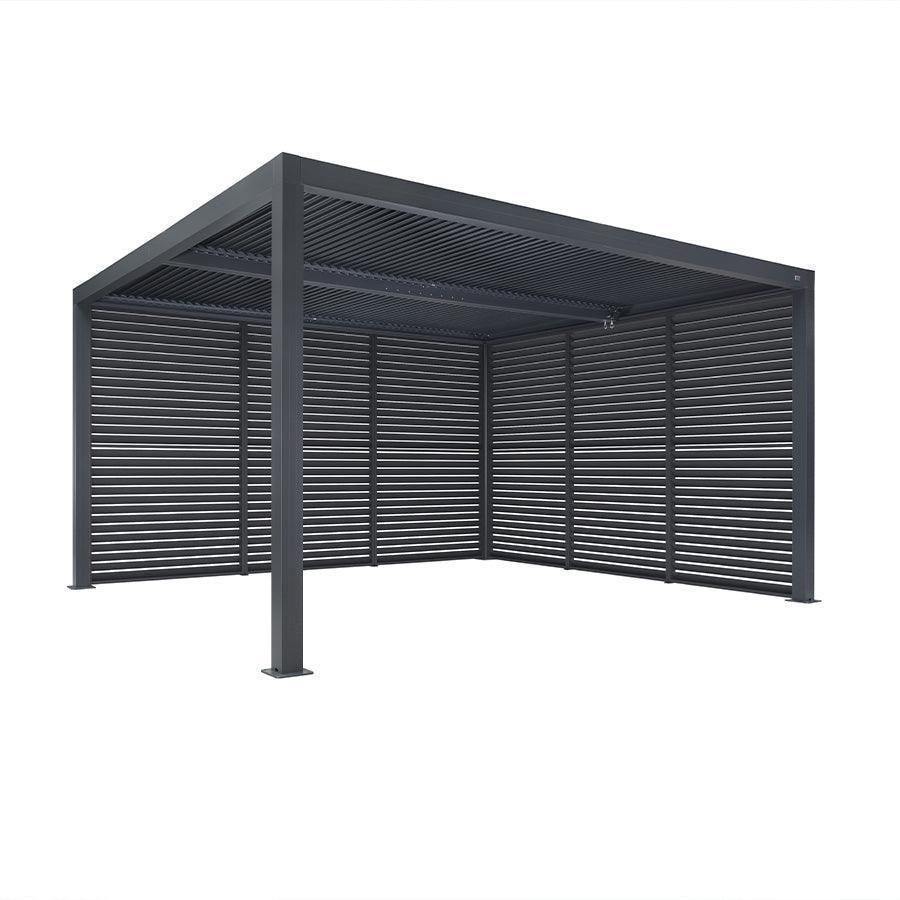 PURPLE LEAF Athena Louvered Pergola Grey Outdoor Aluminum Pergola with Shutter Wall Adjustable Gazebo Rainproof for Patio Deck Garden