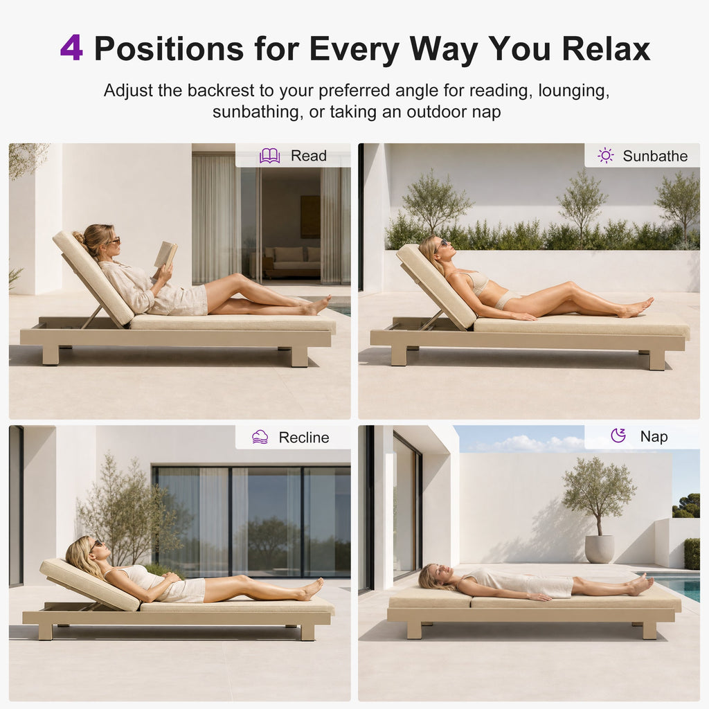 PURPLE LEAF Outdoor Standard Daybed for Patio,  Poolside Chaise Lounge Bed with Cushion, Olefin Blend Fabric, Aluminum Frame Sunbed for Deck and Backyard