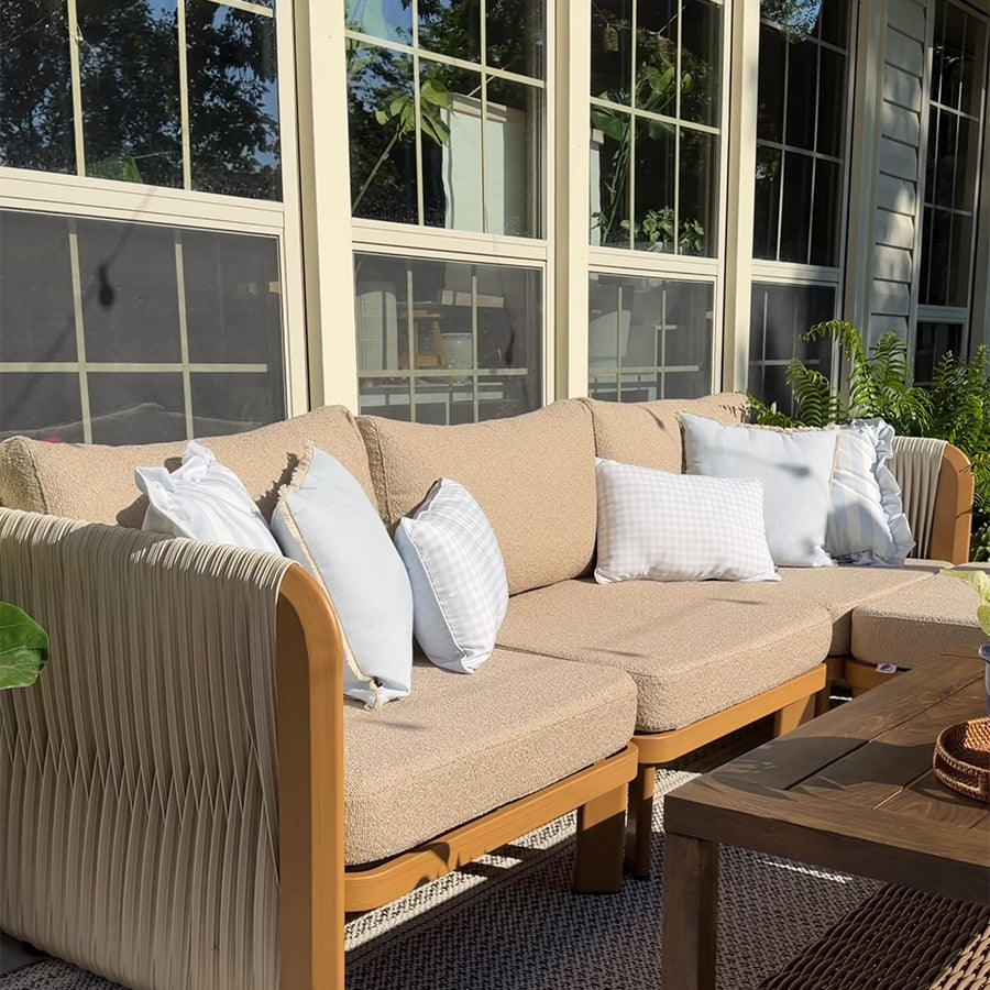 PURPLE LEAF Byron Enclosed Modular Outdoor Sectional with Wide-Band Woven Design and Wood-Grain Aluminum Frame for Luxury Backyard Lounge
