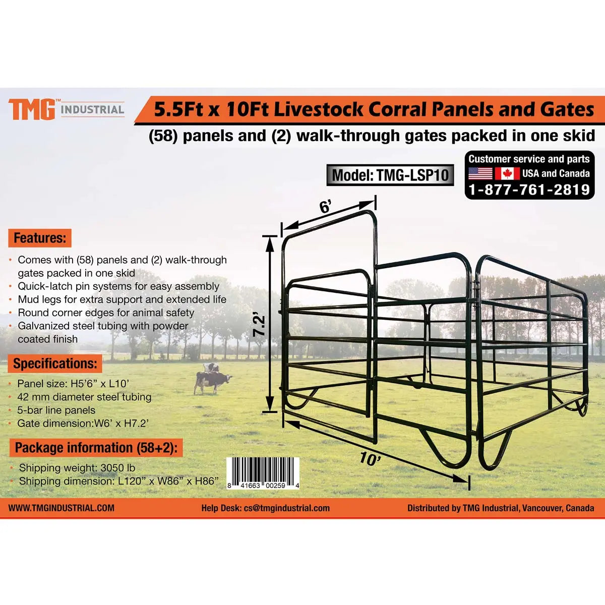 5.5' x 10' Livestock Corral Panels and Gates (Discontinued – No Longer Available) TMG-LSP10