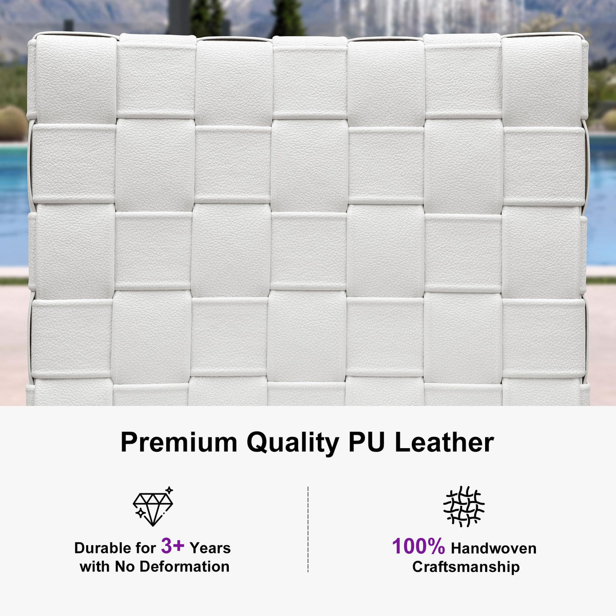 PURPLE LEAF Outdoor Counter Height Stools Set of 2, PU Leather Patio Bar Set with Aluminum Frame, Bar Chairs for Poolside, Garden, Kitchen Island