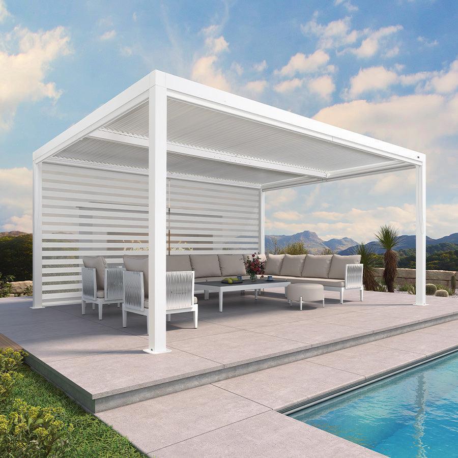 PURPLE LEAF Athena Louvered Pergola White Outdoor Aluminum Pergola with Roller Blind Adjustable Gazebo for Patio Deck Garden