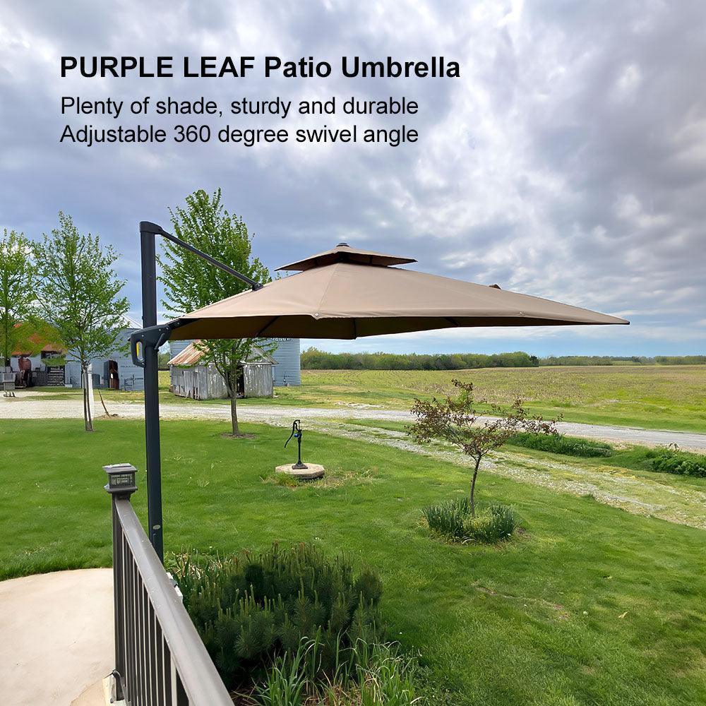 PURPLE LEAF Cantilever Patio Umbrella Gray Pole Outdoor Umbrella with UV Protection