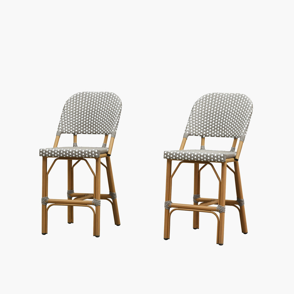 PURPLE LEAF Outdoor Bar Height Stools Set of 2 French Country Patio Rattan Bar Stool Chairs Outdoor Armless Barstools for Porch Garden Indoor Kitchen