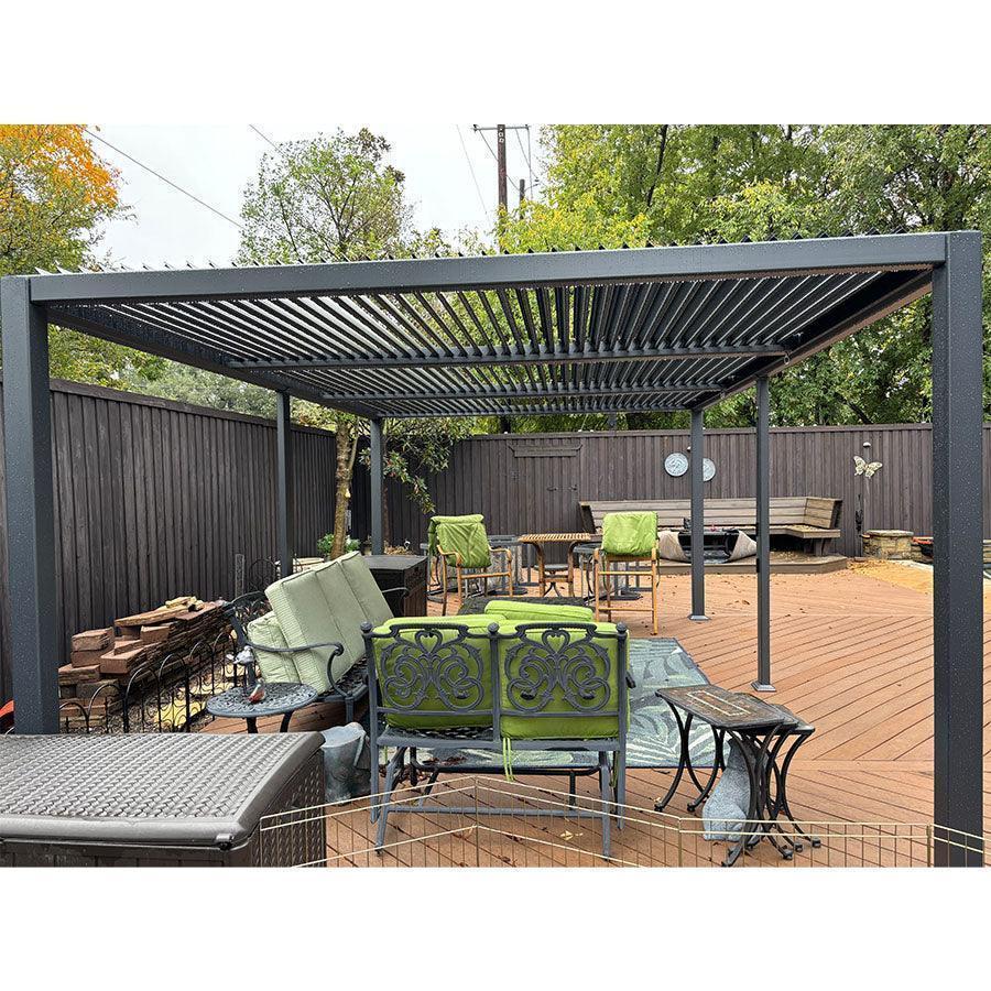 PURPLE LEAF Caesar Solar Louvered Pergola with LED Strip Lights and Control Panel Aluminum Outdoor Pergola with Adjustable Roof for Patio Deck Garden Yard Gray