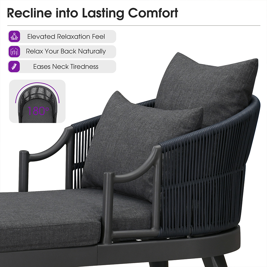 PURPLE LEAF Outdoor Lounge Chair, Patio Chaise Lounge with Cushioned Seat & Supportive Armrests, Ergonomic Aluminum Pool Lounge Chairs for Backyard Deck Poolside