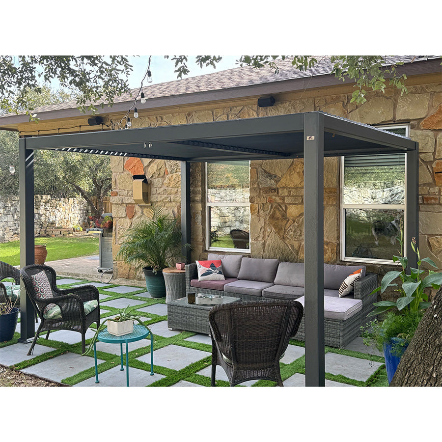 PURPLE LEAF Caesar Outdoor Louvered Pergola Patio Sun Shade Shelter with Adjustable Hardtop Patio Pergola Grey