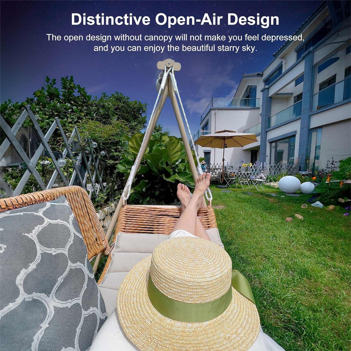 PURPLE LEAF Double Cloud Hanging Chair - Outdoor Patio Rattan Swing Chair with Cushion and Backrest.