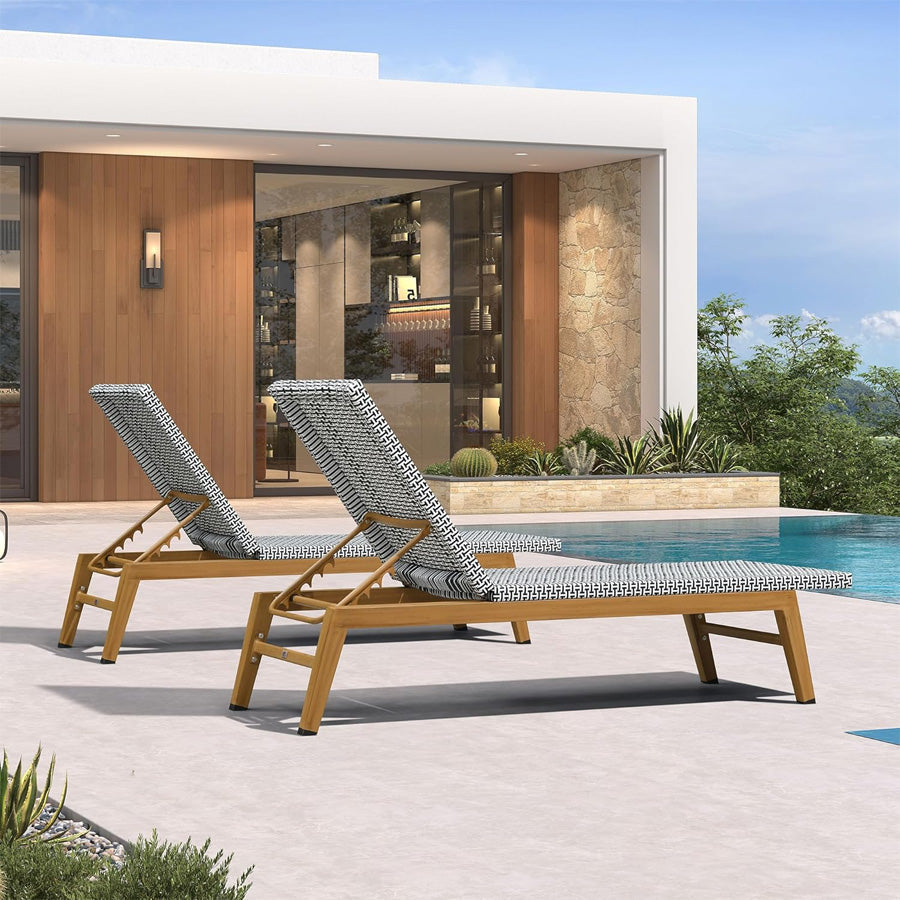 PURPLE LEAF Pool Oversized Lounge Chairs Rattan Aluminium Patio Chaise Lounge Outdoor Adjustable Recliner Finish Loungers Woven PE Sun Chairs for Poolside Deck Beach