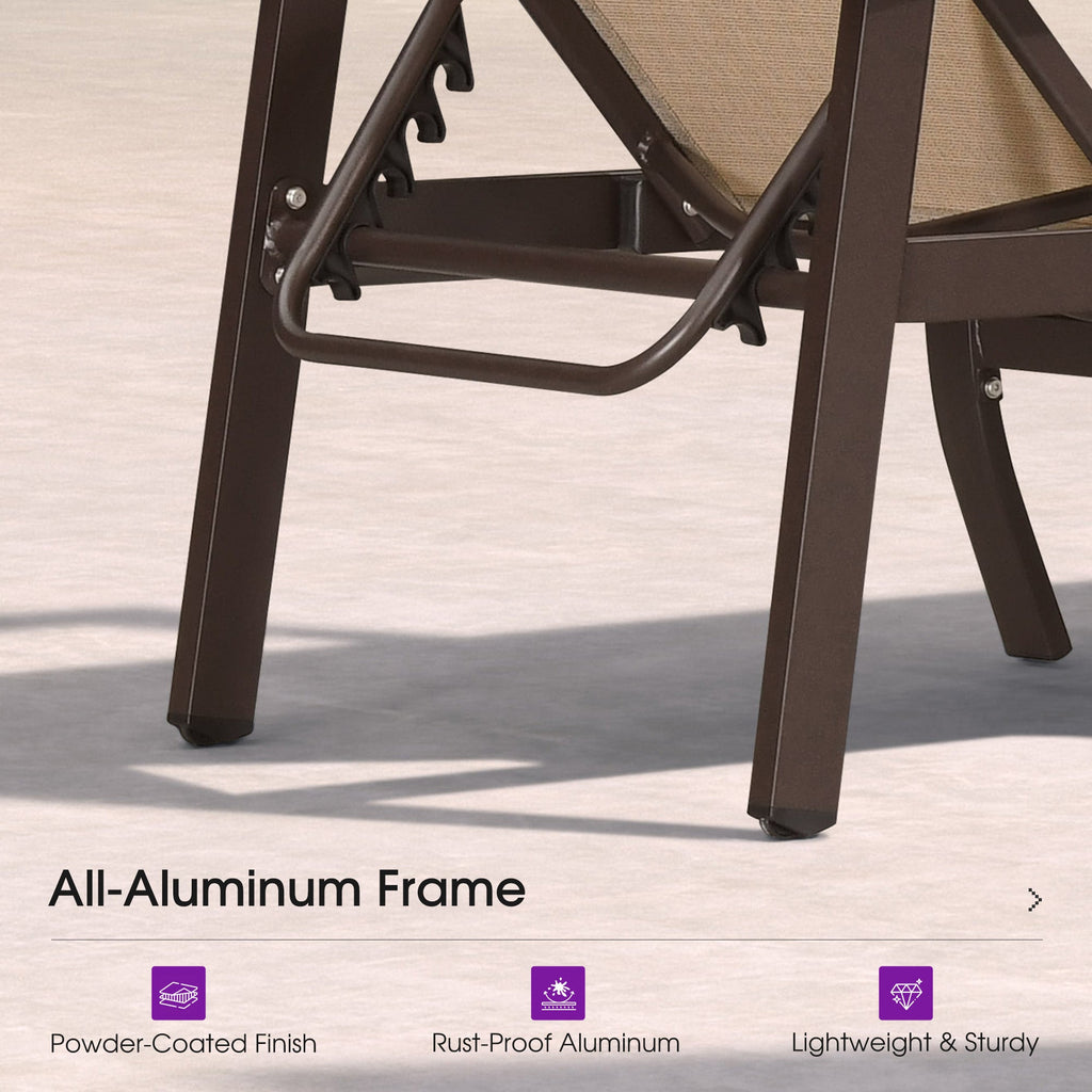 PURPLE LEAF Outdoor Chaise Lounge Chair Patio Pool Lounger Aluminum Chairs with Side Table and Wheels Adjustable Tanning Recliner with Armrests for Outside Backyard Deck Beach
