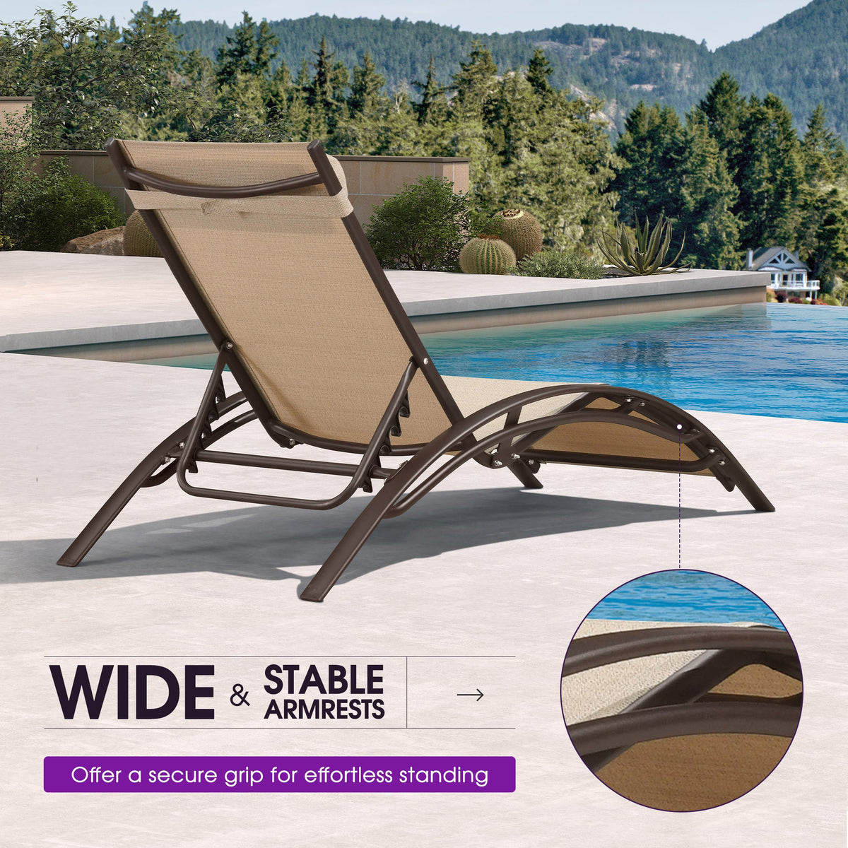 PURPLE LEAF Outdoor Chaise Lounge Chair  Patio Pool Lounger Bronze Aluminum Chairs with Side Table Adjustable Tanning Recliner for Outside Backyard Yard Deck Balcony Beach