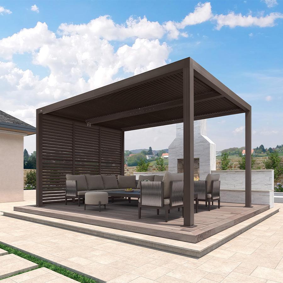 PURPLE LEAF Athena Louvered Pergola Bronze Outdoor Aluminum Pergola with Shutter Wall Adjustable Gazebo Rainproof for Patio Deck Garden