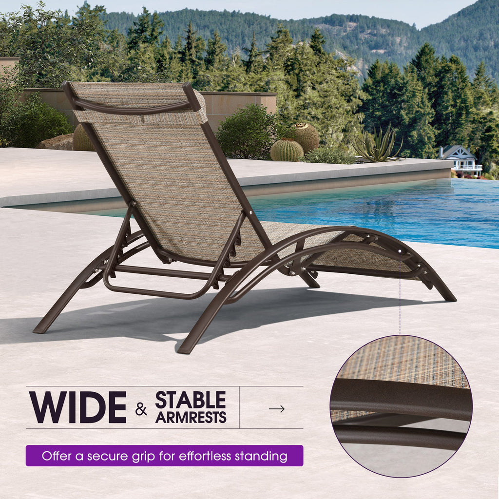 PURPLE LEAF Outdoor Chaise Lounge Chair  Patio Pool Lounger Bronze Aluminum Chairs with Side Table Adjustable Tanning Recliner for Outside Backyard Yard Deck Balcony Beach