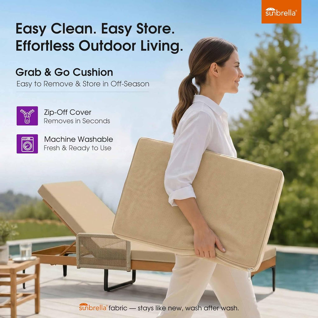 PURPLE LEAF Outdoor Chaise Lounge Sunbrella Patio Lounge Chair Recliner and Cushion for Poolside Balcony Backyard