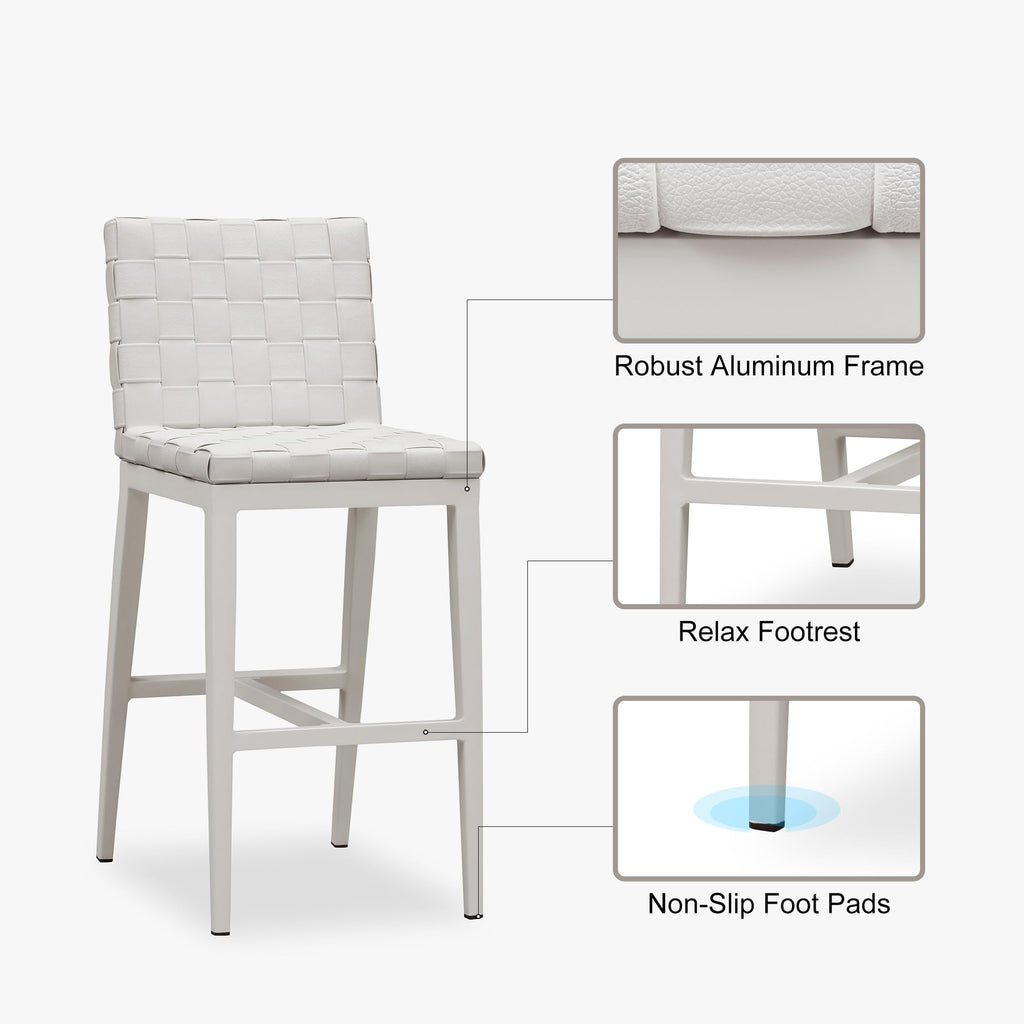 PURPLE LEAF Outdoor Counter Height Stools Set of 2, PU Leather Patio Bar Set with Aluminum Frame, Bar Chairs for Poolside, Garden, Kitchen Island