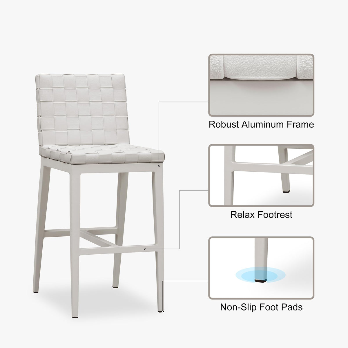 PURPLE LEAF Outdoor Counter Height Stools Set of 2, PU Leather Patio Bar Set with Aluminum Frame, Bar Chairs for Poolside, Garden, Kitchen Island