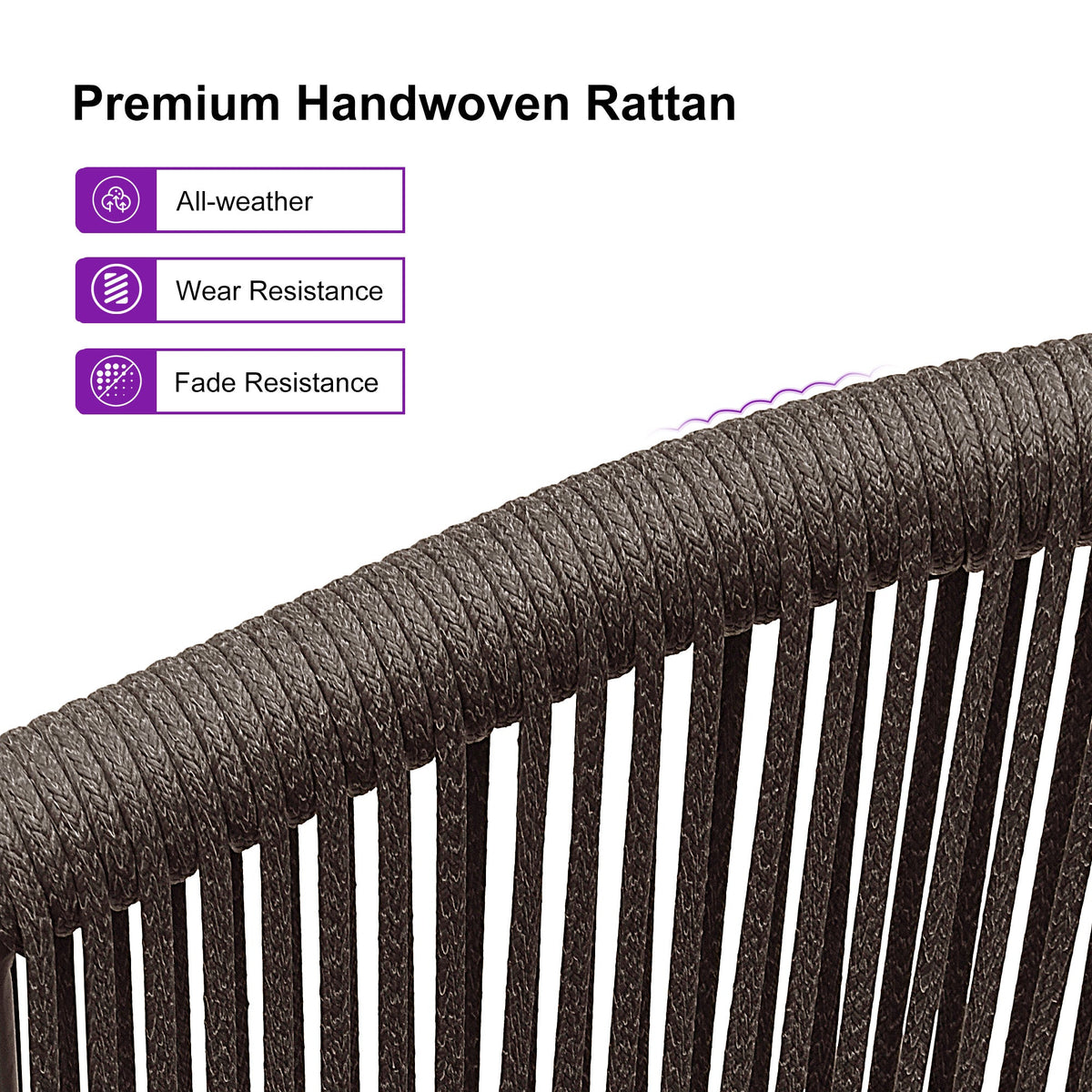 PURPLE LEAF Patio Bar Stools Set of 2 Outdoor Wicker Modern High Bar Chairs Metal Cushioned Barstools with Backs and Ergonomic Armrest