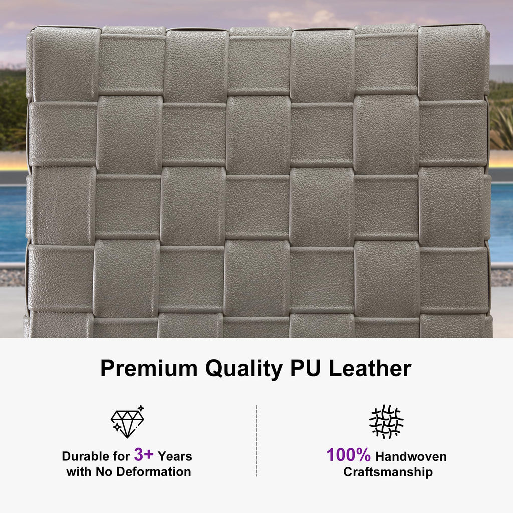 PURPLE LEAF Outdoor Counter Height Stools Set of 2, PU Leather Patio Bar Set with Aluminum Frame, Bar Chairs for Poolside, Garden, Kitchen Island
