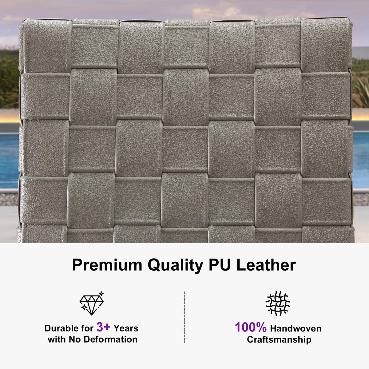 PURPLE LEAF Outdoor Counter Height Stools Set of 2, PU Leather Patio Bar Set with Aluminum Frame, Bar Chairs for Poolside, Garden, Kitchen Island
