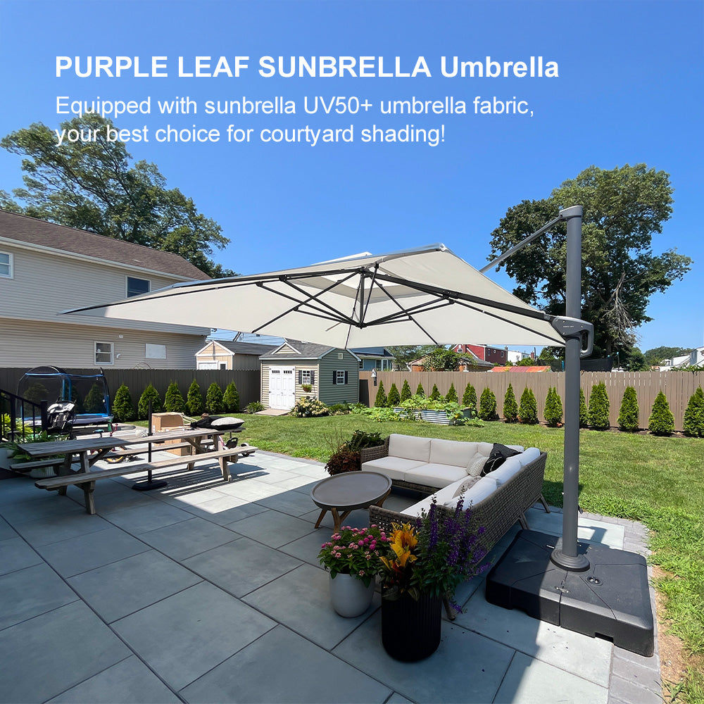 PURPLE LEAF SUNBRELLA Cantilever Umbrella Grey Aluminum Patio Umbrella
