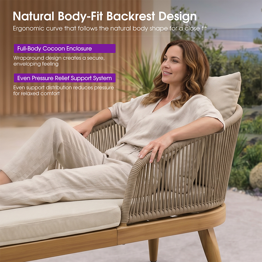 PURPLE LEAF Outdoor Chaise Lounge Thick Cushion, Aluminum Frame Patio Lounge Chair with Pillow & Lumbar Support, Wicker Armrests Sun Lounger for Poolside, Backyard, All-Weather Use
