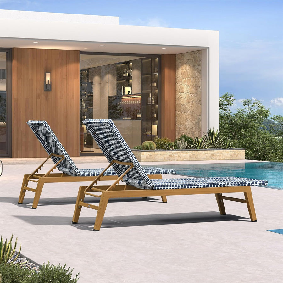 PURPLE LEAF Pool Oversized Lounge Chairs Rattan Aluminium Patio Chaise Lounge Outdoor Adjustable Recliner Finish Loungers Woven PE Sun Chairs for Poolside Deck Beach
