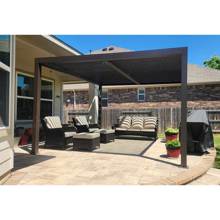 PURPLE LEAF Athena Outdoor Louvered Pergola Adjustable Metal Roof Bronze Hardtop Gazebo Patio Pavilion