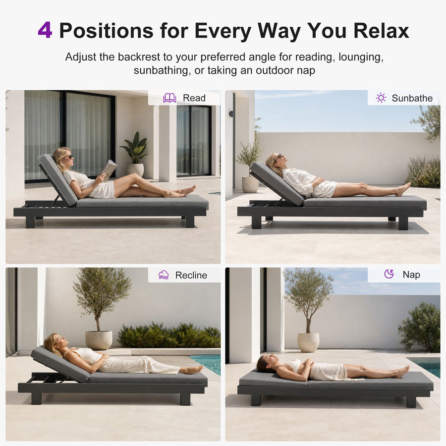 PURPLE LEAF Outdoor Luxury Daybed for Patio,  Poolside Chaise Lounge Bed with Cushion, Olefin Blend Fabric, Aluminum Frame Sunbed for Deck and Backyard
