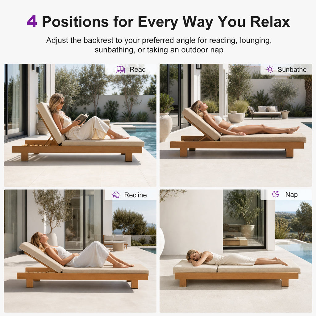 PURPLE LEAF Outdoor Standard Daybed for Patio,  Poolside Chaise Lounge Bed with Cushion, Olefin Blend Fabric, Aluminum Frame Sunbed for Deck and Backyard